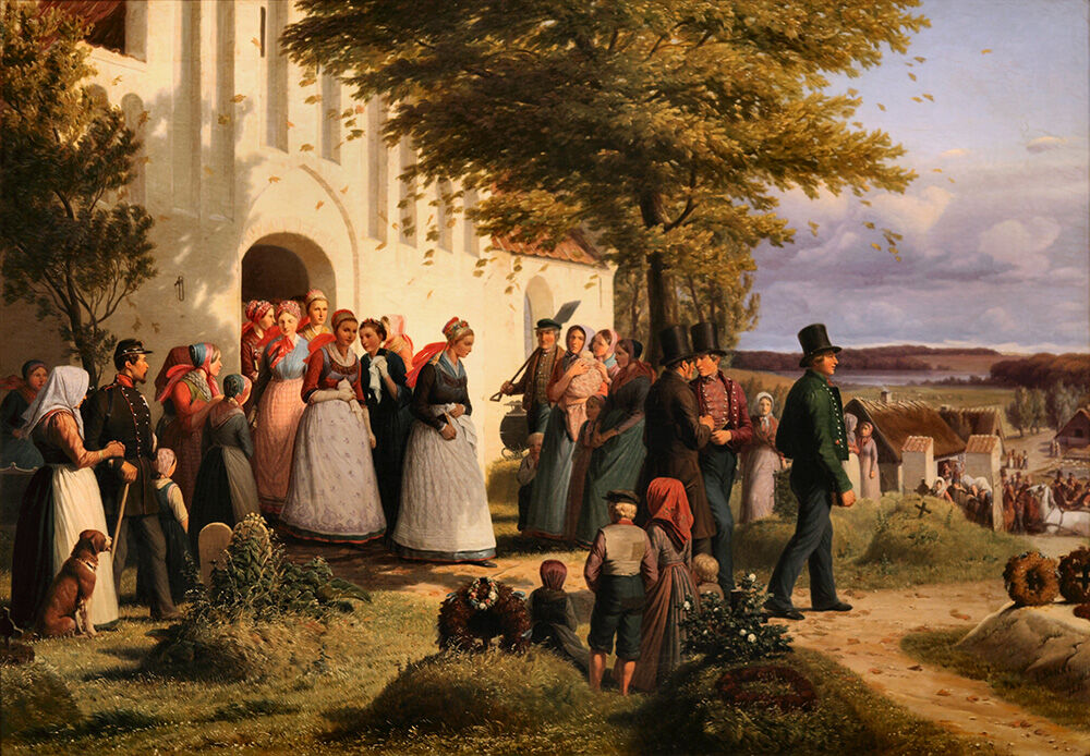 Painting: Wedding scene from Dragør, Amager by Johan Julius Exner.
