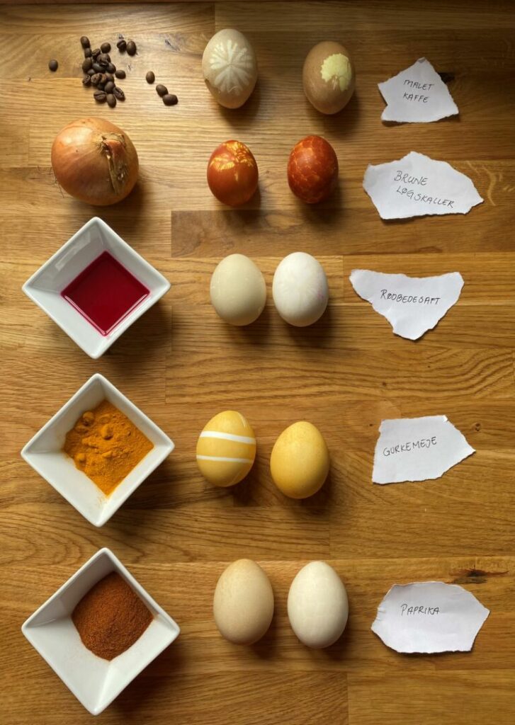 Eggs and materials for coloring them