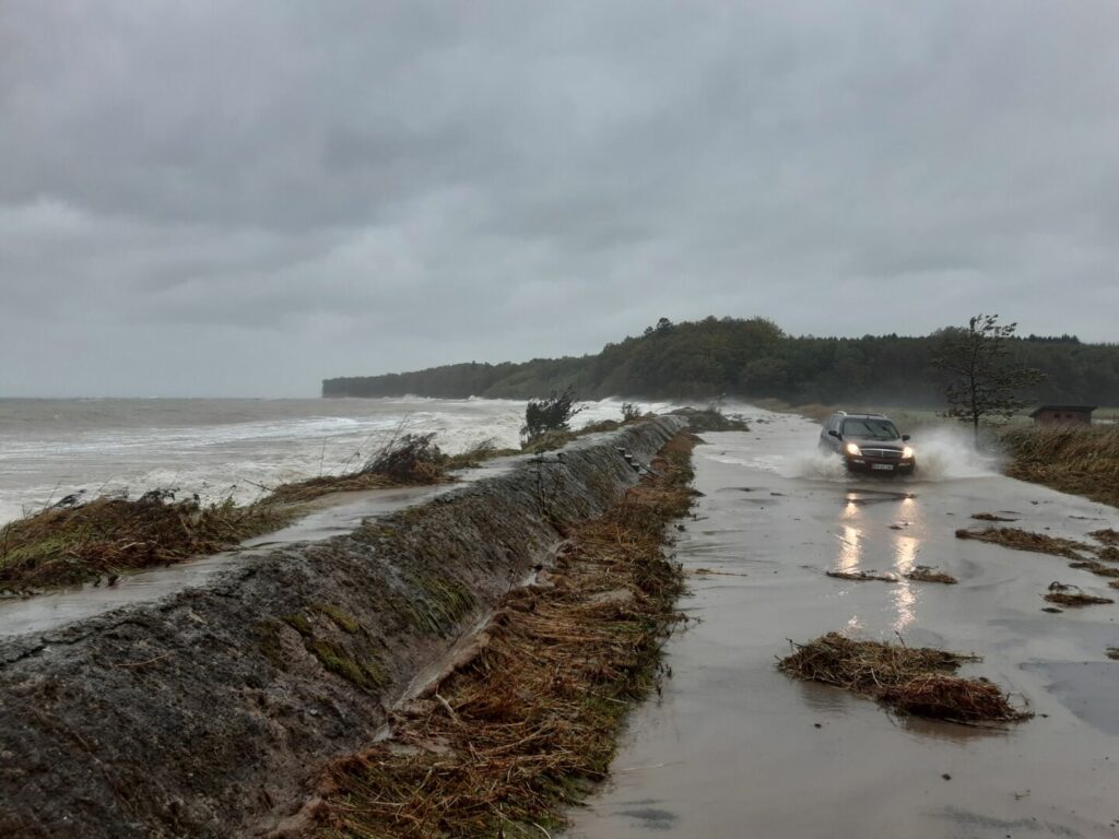 Oversvømmelser ved Hesnæs efter stormfloden 2023