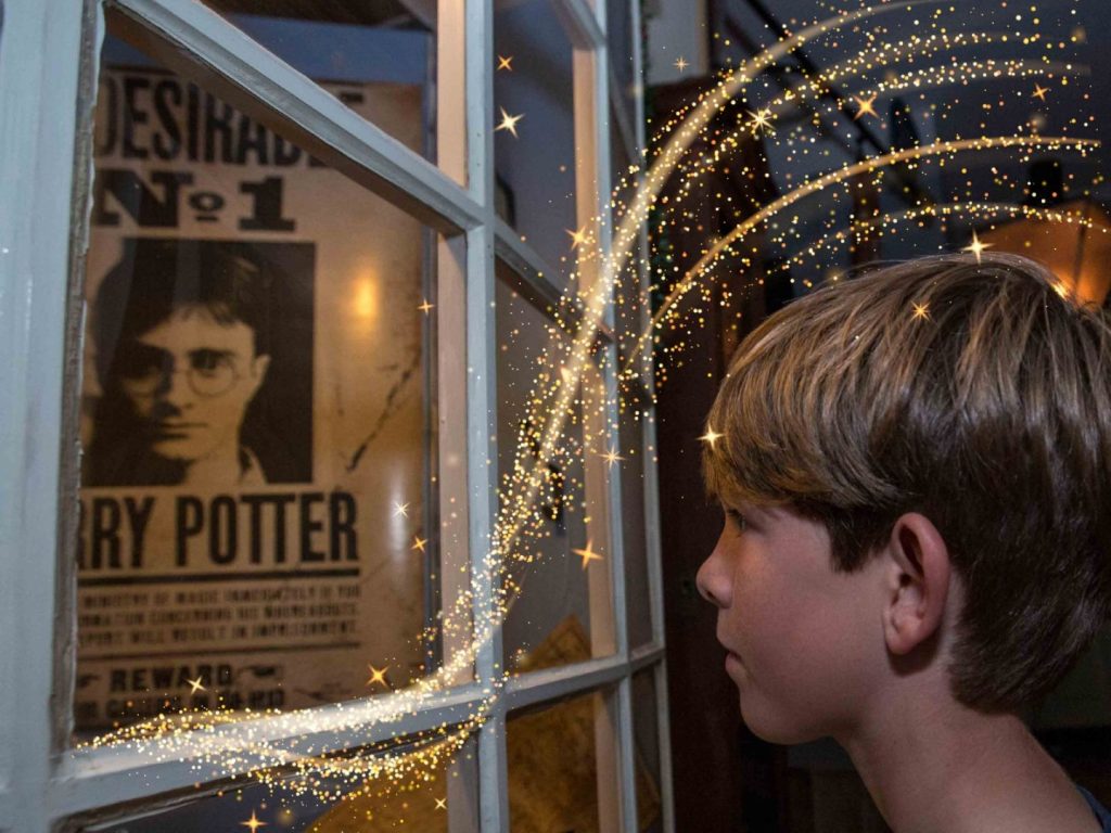 Dreng kigger på Harry Potter-udstilling
